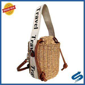 Straw Woven Tote Bag Drawstring Bucket Handbag Summer Beach Boho Chic